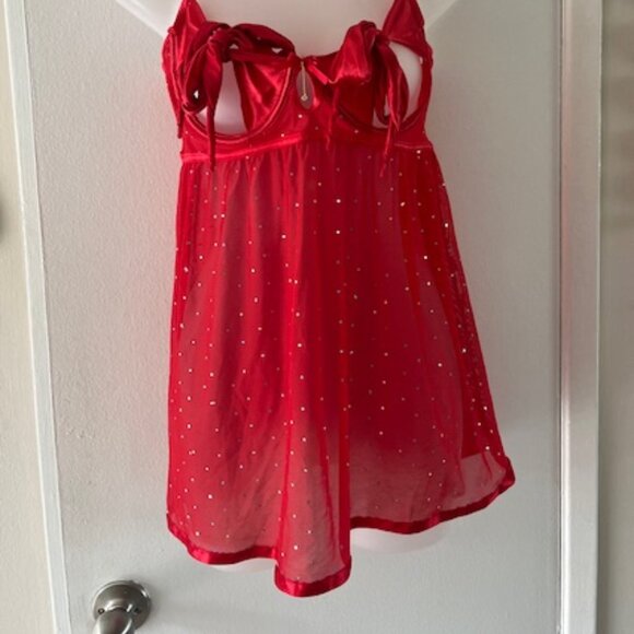 SEXY ~ HOT ~ Red Glitter BabyDoll Lingerie - Picture 3 of 8